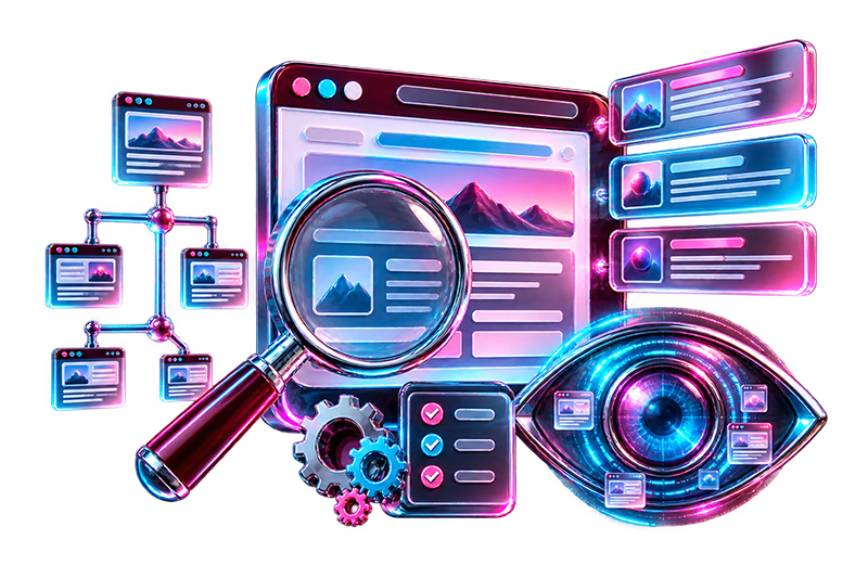 SEO Screens Images with Magnifying Glass